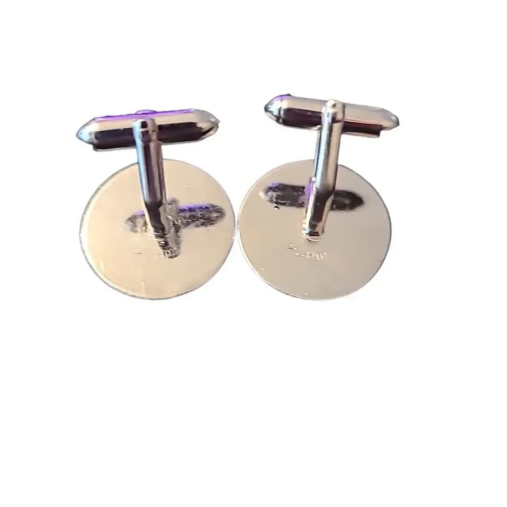 Vintage Silver Tone Disc‎ & Rhinestone Swank Men's Cufflinks